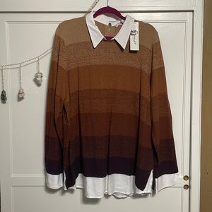 Ombré pullover shirt with white collar and zip up backing